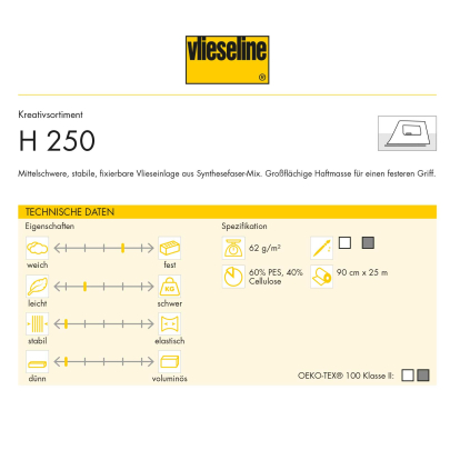 Freudenberg Vlieseline H 250 Bügeleinlage Breite 90 cm | Laufmeter | Weiß