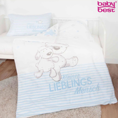 Babybettwäsche Set 100 x 135 cm aus Bio-Baumwolle “Kleiner Lieblingsmensch” babybest® blau Renforcé