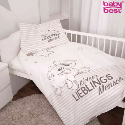 HERDING Kinderbettwäsche Set 100 x 135 cm "Kleiner Lieblingsmensch” beige Renforcé