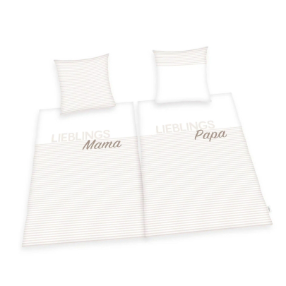 HERDING HOME Lieblingsmama Partnerbettwäsche beige 135 x 200 cm / 2x 80 x 80 cm
