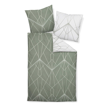 JANINE JD Mako Satin 87054 Wende-Bettwäsche salbeigrün jade 200 x 220 cm / 2x 80 x 80 cm