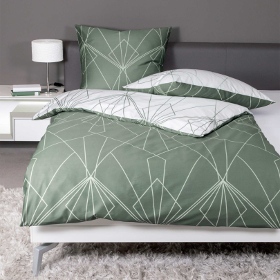 JANINE JD Mako Satin 87054 Wende-Bettwäsche salbeigrün jade 240 x 220 cm / 2x 80 x 80 cm