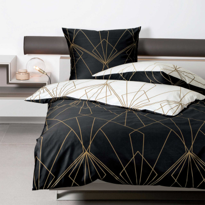 JANINE JD Mako Satin 87054 Wende-Bettwäsche bronzebraun schwarz 200 x 200 cm / 2x 80 x 80 cm