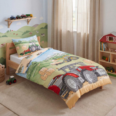 HERDING Kinder-Wendebettwäsche Set 100 x 135 cm “Traktor” Flanell