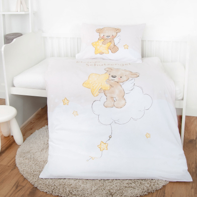 HERDING Kinderbettwäsche Set 100 x 135 cm aus Bio-Baumwolle Kleiner Schutzengel Flanell