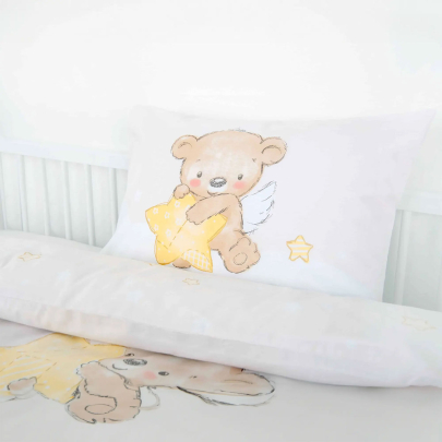 HERDING Kinderbettwäsche Set 100 x 135 cm aus Bio-Baumwolle Kleiner Schutzengel Flanell